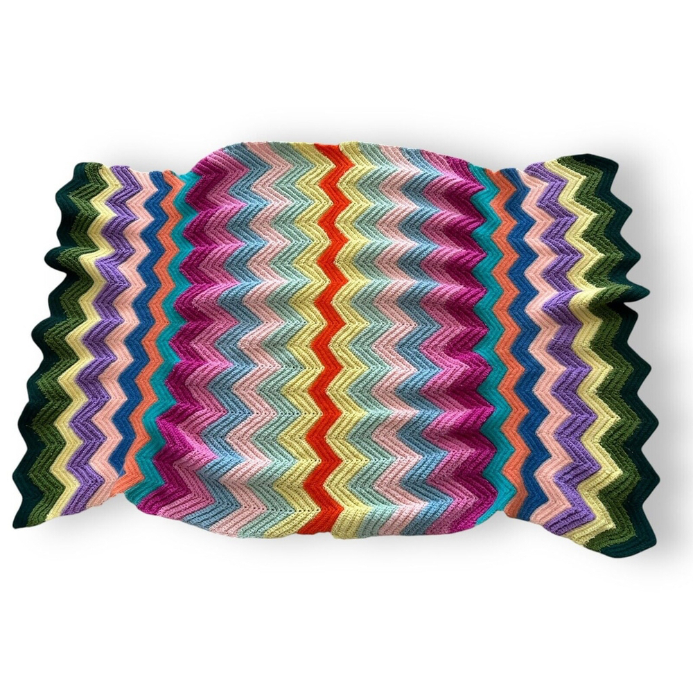 Beautiful Vintage Handmade Afghan Blanket Crochet Multicolor
